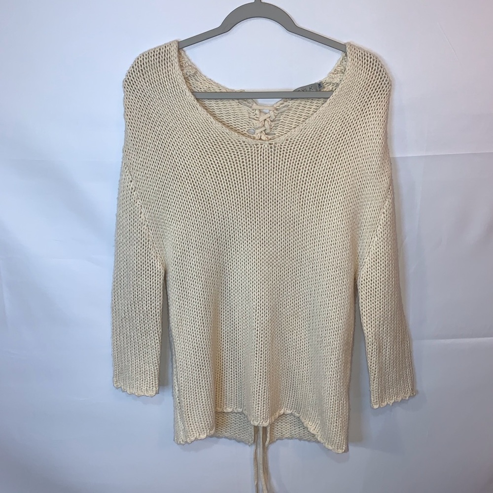 S.Y.L.K. Women‎ Small / Medium Braided Lace Back Tie Cream Comfortable Sweater